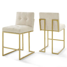 Load image into Gallery viewer, Privy Gold Stainless Steel Upholstered Fabric Counter Stool Set of 2 by Modway