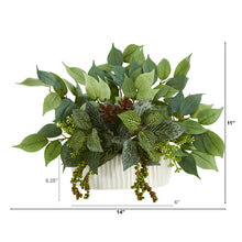 Load image into Gallery viewer, 14" Mixed Greens Artificial Plant in White Planter