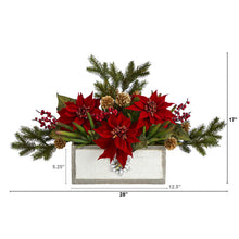 Load image into Gallery viewer, 28" Poinsettia and Cactus Artificial Arrangement in Decorative Wood Vase