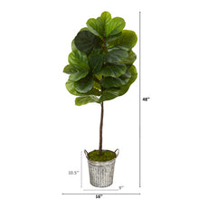 Load image into Gallery viewer, 4' Fiddle Leaf Artificial Tree in Vintage Metal Pail (Real Touch)