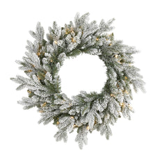 Load image into Gallery viewer, 24" Flocked Artificial Christmas Wreath with 50 LED Lights