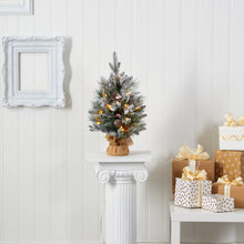 Load image into Gallery viewer, 2' Flocked Artificial Christmas Tree w/ 30 Clear Lights, 73 Bendable Branches, P