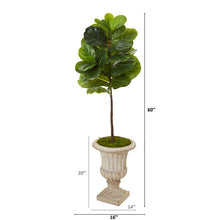 Load image into Gallery viewer, 5' Fiddle Leaf Artificial Tree in Sand Finished Urn (Real Touch)