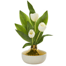 Load image into Gallery viewer, 18" Tulip Artificial Arrangement in Gold and Cream Elegant Vase