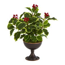 Load image into Gallery viewer, 15" Variegated Holly Artificial Plant in Metal Chalice (Real Touch)