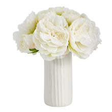 Load image into Gallery viewer, 11" Peony Bouquet Artificial Arrangement in White Vase