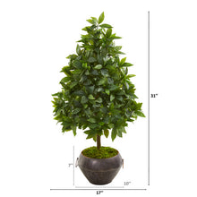 Load image into Gallery viewer, 31" Sweet Bay Cone Topiary Artificial Tree in Metal Bowl