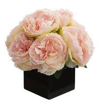 Load image into Gallery viewer, 11" Peony Artificial Arrangement in Black Vase