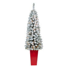 Load image into Gallery viewer, 4.5' Flocked Pencil Artificial Christmas Tree w/ 100 Clear Lights & 216 Bendable