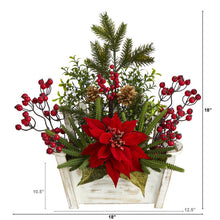 Load image into Gallery viewer, 18" Poinsettia, Succulent and Berry Artificial Arrangement in Bench Planter