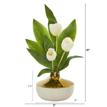 Load image into Gallery viewer, 18" Tulip Artificial Arrangement in Gold and Cream Elegant Vase