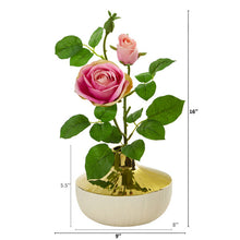 Load image into Gallery viewer, 16" Rose Artificial Arrangement in Gold and Cream Elegant Vase