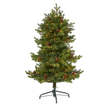 Load image into Gallery viewer, 4' Yukon Mountain Fir Artificial Christmas Tree w/ 100 Clear Lights, Pine Cones