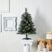 Load image into Gallery viewer, 3' Snowed French Alps Mountain Pine Artificial Christmas Tree w/ 135 Bendable