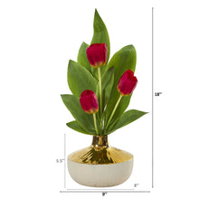 Load image into Gallery viewer, 18" Tulip Artificial Arrangement in Gold and Cream Elegant Vase