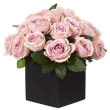 Load image into Gallery viewer, 11" Rose Artificial Arrangement in Black Vase