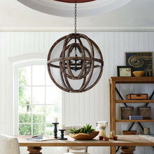 Load image into Gallery viewer, Gravitate Globe Rustic Oak Wood Pendant Light Chandelier by Modway