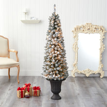 Load image into Gallery viewer, 62' Flocked Pencil Artificial Christmas Tree w/ 200 Clear Lights