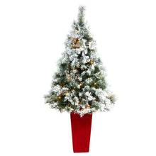 Load image into Gallery viewer, 5' Flocked Oregon Pine Artificial Christmas Tree w/ 100 Clear Lights