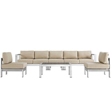 Load image into Gallery viewer, Shore 6 Piece Outdoor Aluminum Sectional Sofa Set in Silver Beige