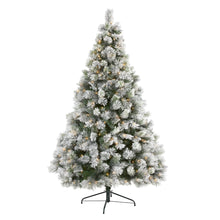 Load image into Gallery viewer, 7' Flocked Oregon Pine Artificial Christmas Tree with 400 Clear Lights
