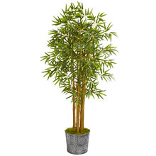 Load image into Gallery viewer, 5' Bamboo Artificial Tree in Black Embossed Tin Planter
