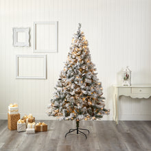 Load image into Gallery viewer, 7' Flocked White River Mountain Pine Artificial Christmas Tree w/ Pinecones