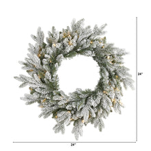 Load image into Gallery viewer, 24" Flocked Artificial Christmas Wreath with 50 LED Lights