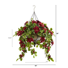 Load image into Gallery viewer, 3' Poinsettia and Variegated Holly Artificial Plant in Metal Hanging Bowl