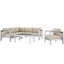 Load image into Gallery viewer, Shore 5 Piece Outdoor Aluminum Sectional Sofa Set in Silver Beige