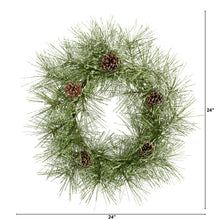 Load image into Gallery viewer, 24" Iced Pine Artificial Wreath with Pine Cones