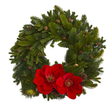 Load image into Gallery viewer, 30" Magnolia, Pine and Pinecone Artificial Wreath