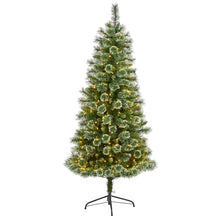 Load image into Gallery viewer, 6' Wisconsin Slim Snow Tip Pine Artificial Christmas Tree w/ 300 Clear LED Light