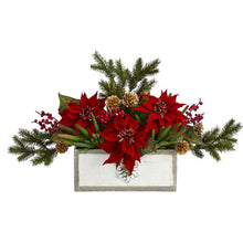 Load image into Gallery viewer, 28" Poinsettia and Cactus Artificial Arrangement in Decorative Wood Vase