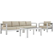 Load image into Gallery viewer, Shore 4 Piece Outdoor Aluminum Sectional Sofa Set in Silver Beige