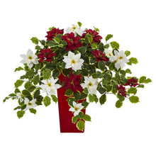 Load image into Gallery viewer, 23" Poinsettia and Variegated Holly Artificial Plant in Decorative Planter