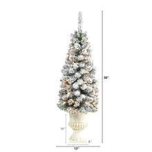 Load image into Gallery viewer, 3' Flocked Pencil Artificial Christmas Tree w/ 50 Clear Lights & 132 Bendable