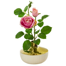 Load image into Gallery viewer, 16" Rose Artificial Arrangement in Gold and Cream Elegant Vase