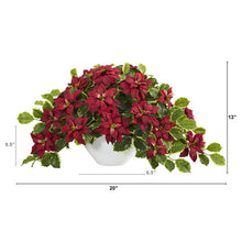 Load image into Gallery viewer, 20" Poinsettia and Variegated Holly Artificial Plant in Oval White Planter