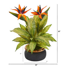 Load image into Gallery viewer, 20" Bird of Paradise and Musa Leaf Artificial Arrangement in Stoneware Bowl