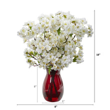 Load image into Gallery viewer, 18" Cherry Blossom Artificial Arrangement in Ruby Vase