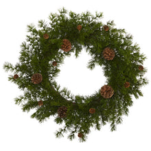 Load image into Gallery viewer, 18" Alpine Pine and Pine Cone Artificial Wreath