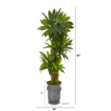 Load image into Gallery viewer, 5' Corn Stalk Dracaena Artificial Plant in Vintage Metal Planter (Real Touch)