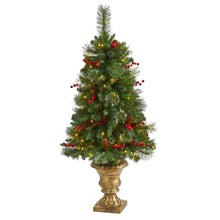 Load image into Gallery viewer, 4' Pine, Pinecone & Berries Artificial Christmas Tree w/ 100 Clear LED Lights