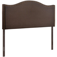 Load image into Gallery viewer, Curl Nailhead Upholstered Queen Headboard in Dark Brown