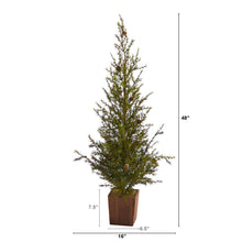 Load image into Gallery viewer, 4' Alpine 'Natural Look' Artificial Christmas Tree in Wood Planter w/ Pine Cones