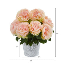 Load image into Gallery viewer, 15" Peony Artificial Arrangement in Embossed White Vase