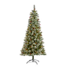 Load image into Gallery viewer, 7' Frosted Swiss Pine Artificial Christmas Tree w/ 400 Clear LED Lights & Berrie