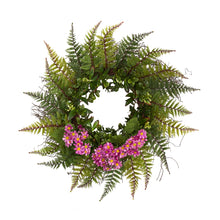 Load image into Gallery viewer, 23" Assorted Fern and Daisy Artificial Wreath