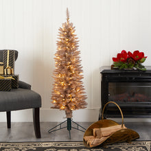Load image into Gallery viewer, 4' Champagne Pencil Artificial Christmas Tree w/ 150 (multifunction) Clear LED